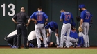 Schwarber collides with Fowler, carted off