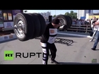 Russia: Strongman Elbrus Nigmatullin sets new world record pulling a house