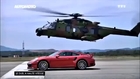 amazing race between two military  helicopters and a porsche 911 S