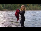 EPIC river crossing Cute girl crosses freezing cold river in high current without fail