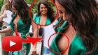 Lea Michele Suffers A Nip Slip In Plunging Green Mini-Dress