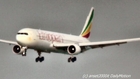 Ethiopian Airlines Boeing 767 Landing in Hong Kong. Flight ET 608 from Adis Abeba. ET-AMG Plane Registration
